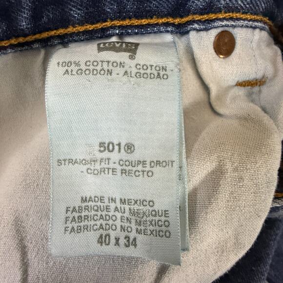 Levi’s 501 Straight Fit Jeans Blue Denim Button Fly 40x34 Made in Mexico - Picture 6 of 10